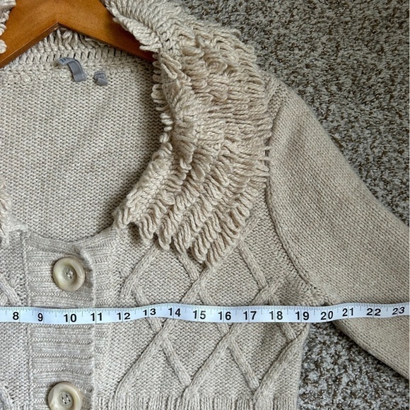 Caslon Cream Wool Blend Fringe Collar Cardigan Jacket 70s Fall XL Casual - Picture 5 of 6